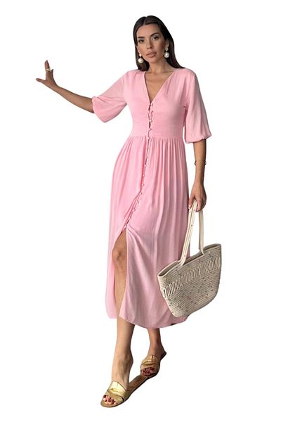 Moda Amore Women's Summer White Dress - V Neck Lined Button Detail Short Sleeve Dress 7539