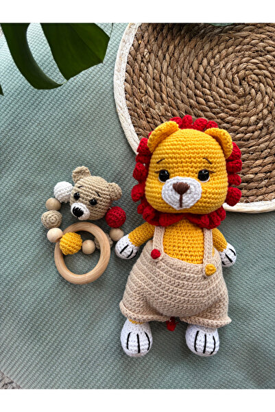 Aia&Co Amigirumi  Oyuncak Aslan Uyku Arkadaşı Çıngırak Diş Kaşıyıcı