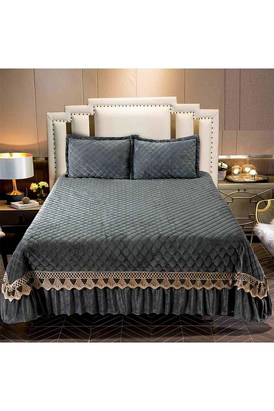 OEM Quilted velvet blanket, with embroidery, 3 pieces, plain, 220X240 cm CC73