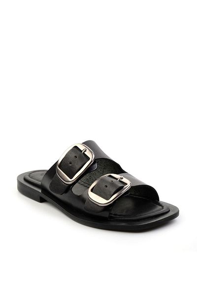 Bambi Black Leather Women's Slippers K04826053703