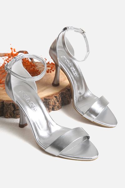 MARSEDO Nelly Women's Stiletto Pointed Toe Strap Daily Heeled Shoes Silver