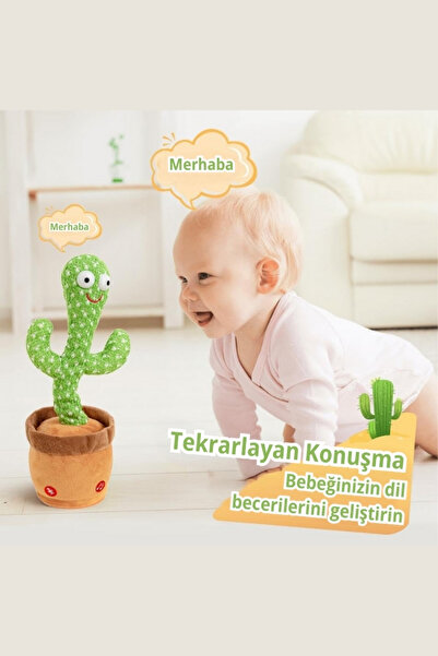 filemingo Şarjlı Dans Eden Konuşan Kaktüs Oyuncak, Ses Tekrar Eden, Şarkılı Eğlenceli Eğitici Peluş Oyuncak