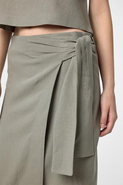 Antioch Khaki Linen Blended Belted Women's Skirt