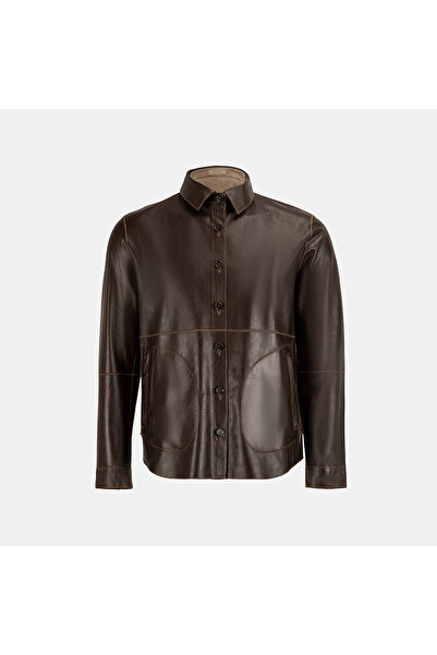 Desa Men's Tan / Brown Double-Sided Leather Shirt Jacket