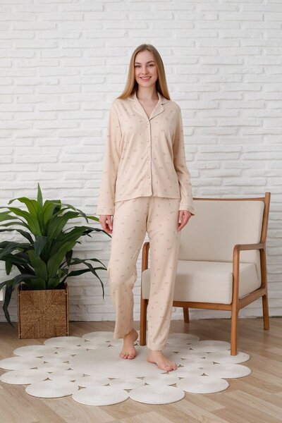 Espuar 776 Women's Front Button Floral Print Long Sleeve Pajama Set