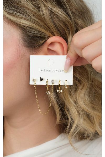 Jack Ferrero Gold Women's Steel 6-Piece Earring Set