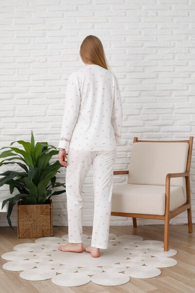 Espuar 779 Kadın Dantel Detaylı Önden Düğmeli Uzun Kollu Pijama Takımı