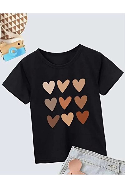 MODA تي شيرت بناتي مطبوع برقبة دائرية - أسود