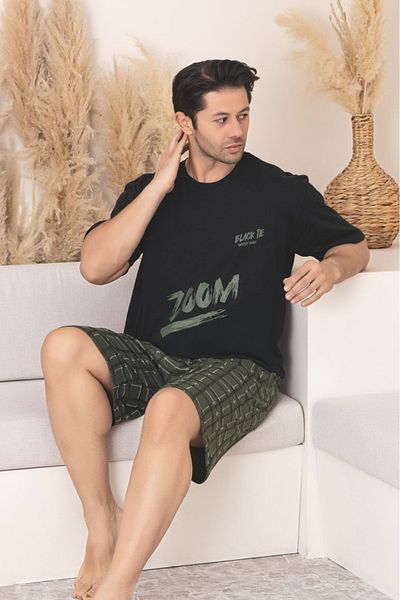 Farya Home Plus Size Cotton Pocket Men's Pajama Set with Short Sleeve Shorts