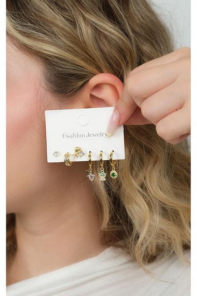 Jack Ferrero Gold Women's Steel 6-Piece Earring Set