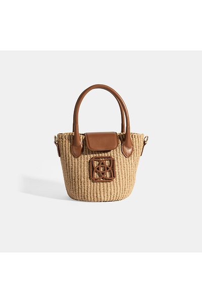 Desa حقيبة يد نسائية صغيرة من القش بشعار Taba Monogram