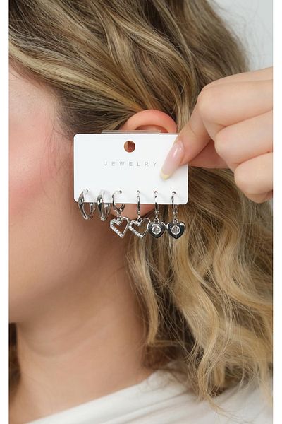 Jack Ferrero Silver Women's Steel 6 Piece Earring Set