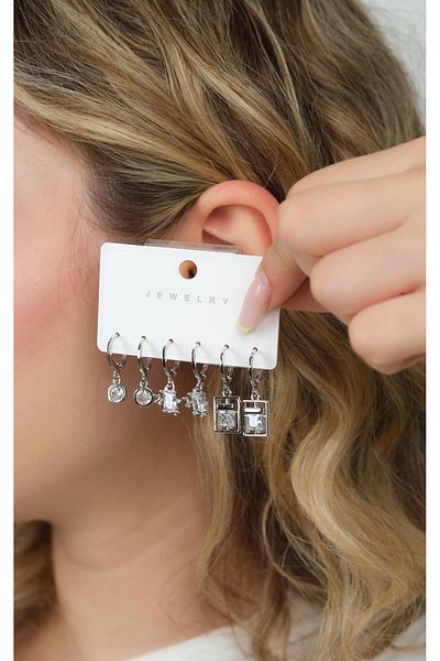 Jack Ferrero Silver Women's Steel 6 Piece Earring Set