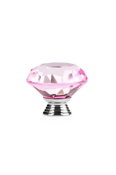 Onuvio ™ Furniture Handle Knob, Diamond Cut Luxury, K9 Crystal, 40mm - Pink