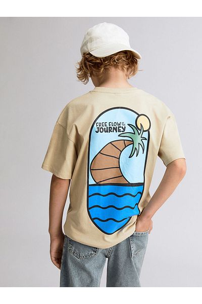 LC Waikiki Beige Crew Neck Boy's T-Shirt