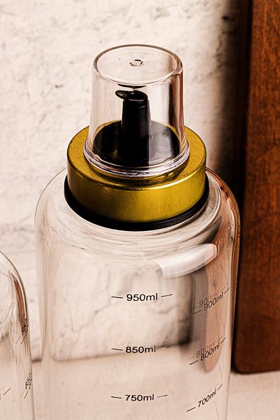 Snippy Bottle - 3 Pieces Wooden Stand Sippy-Free 1 Lt Glass Oil Pot Borosilicate Oil Pot Vinegar Pot 1000ml