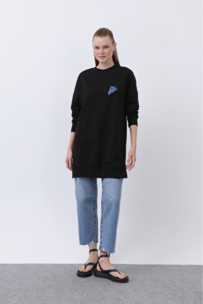 Puane Arkası Baskılı Üzüm Sweat Tunik