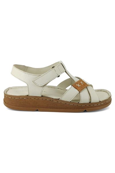 Mammamia 2440 Genuine Leather Daily Women's Sandals-Bone