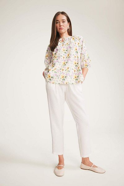 DeFacto Regular Fit Lace-Up Neckline Floral Print Half Sleeve Blouse E4386Ax25Sm