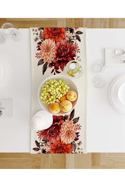 Şah Dekor Star Flower Patterned 6-Piece Digital Printed Gift Runner Tablecloth 45X100Cm