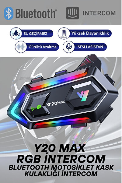 howear Y20 Max RGB Işık Efektli İntercom Bluetooth Motosiklet Kask Kulaklığı İntercom Kulaklık