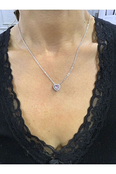 Store قلادة على شكل قلب صغير من الحجر الوردي