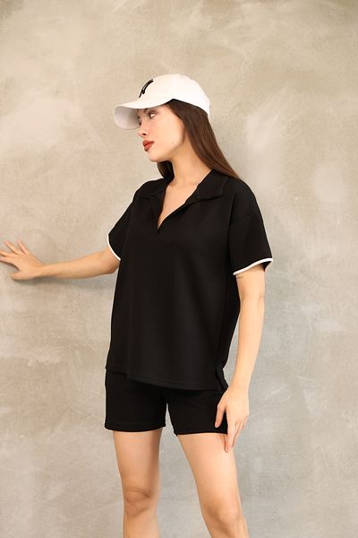 sportiness Piping Polo Collar Pocket Soft Texture Modal Fabric Shorts Suit