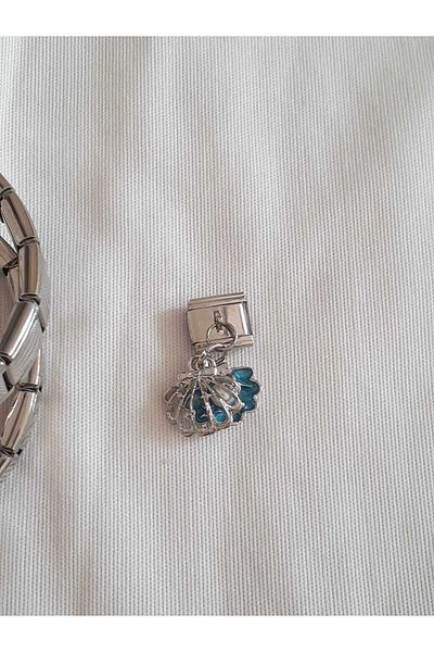 bijoux uniques Steel Italian Charm with Blue Seashell and Pearl