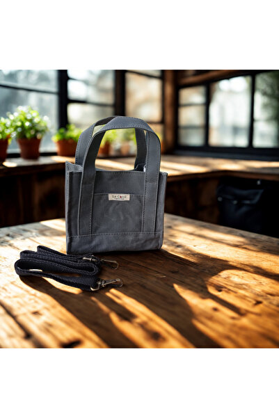 La Cocci Cocci Chic Mini Mumlu Kanvas El Çantası- Gri