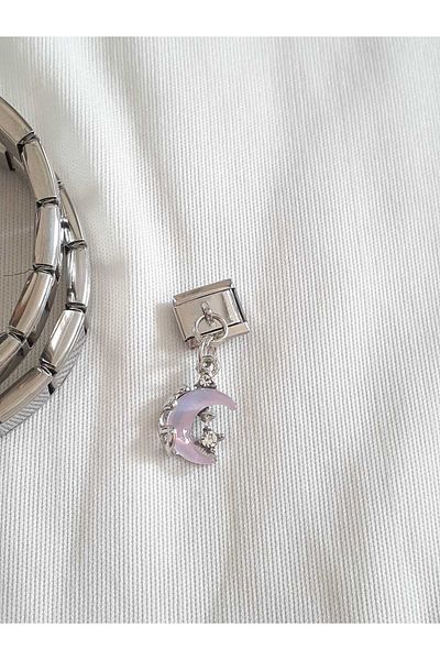 bijoux uniques Steel Italian Charm with Hologram Moon Figure