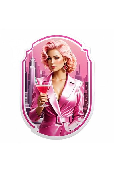 INOVATIX Set de 8 piese, autocolant Fată cu cocktail Pink Lady, INOVATIX®. 6 cm