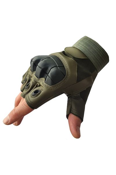 Globalport Retail Manusi tactice militare fara degete, Olive, Vinil, protectie cauciuc, marime L
