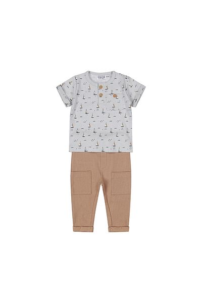 Dirkje Boys' Cotton T-Shirt & Comfy Pants Set - Light Blue - Brown | Boats