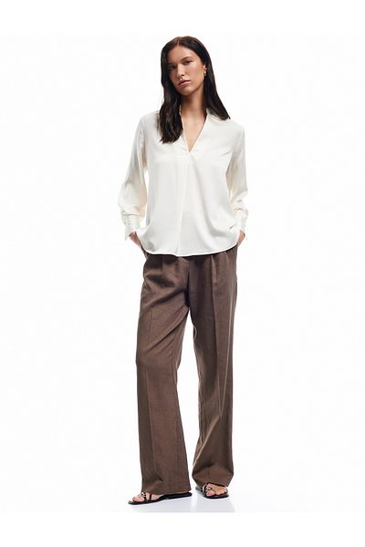 Koton New Season Peep Collar Long Sleeve Satin Blouse