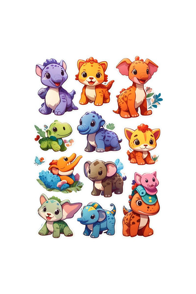 INOVATIX Set de 8 piese, autocolant elefant și mini dinozaur, INOVATIX®. 6 cm