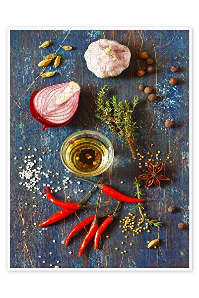 Jeronkarji Ahşap üzerine baharat ve otlar 500 Parça Puzzle Yapboz Mutfak Tema...