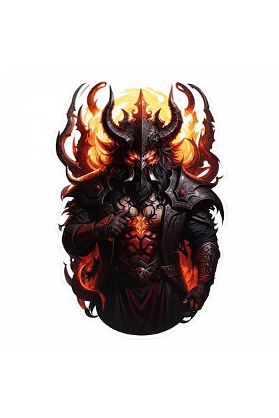 INOVATIX Set de 8 piese, autocolant Demon Asmodeus în armură, INOVATIX®. 6 cm
