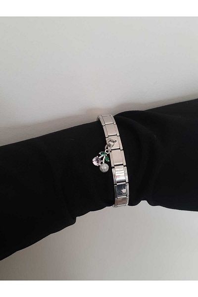 bijoux uniques Steel Italian Charm Bracelet with Cherry Figure