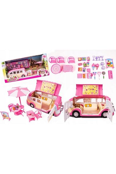 indiggo Mașinuță de jucărie - rulotă cu înghețată, accesorii multiple, uși și acoperiș deschise, roz