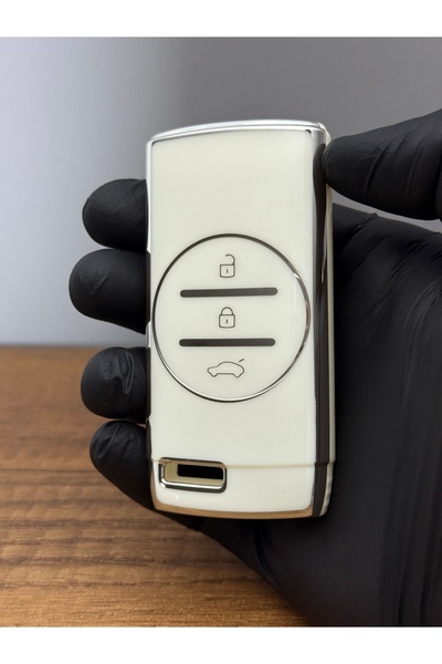 Luxe Aksesuarr Husa de protectie pentru chei din silicon pentru Chery Tiggo 7 Plus 3 butoane Culoare alb argintiu