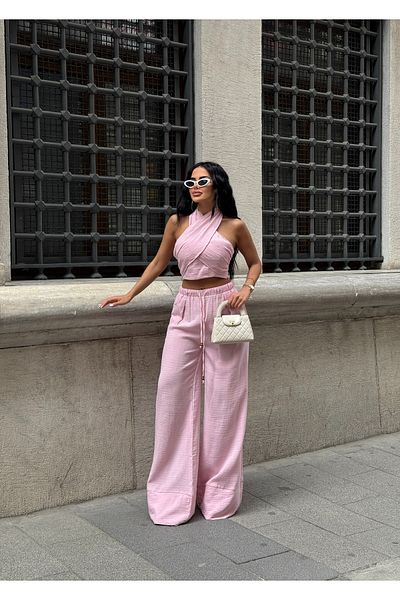LB Laluna Butik Set de lenjerie pentru femei, bluză și pantaloni palazzo