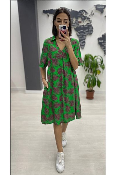atelyu Women's Plus Size Collar Summer Viscose Casual Dress