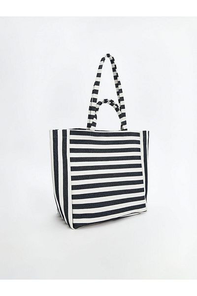 LC Waikiki Sari Striped Canvas Women's Beach Bag