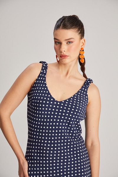 Julidress Polka Dot Patterned Strap Maxi Long Length Premium Dress