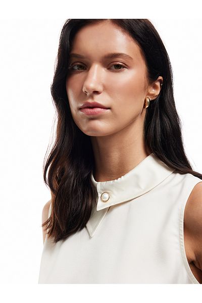 Koton New Season Accessory Asymmetrical Shirt Collar Sleeveless Satin Blouse