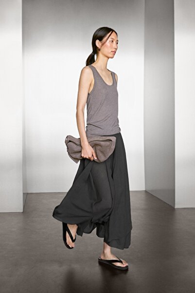 Massimo Dutti Fırfırlı uzun dökümlü etek