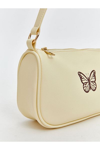 LC Waikiki Brown Butterfly Printed Girl's Baguette Bag