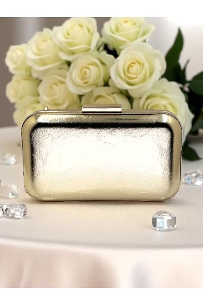 Biçanta Gold Gold Dore Color Wrinkled Patent Leather Evening Dress Bag Evening Bag Wedding Engagement Portfolio