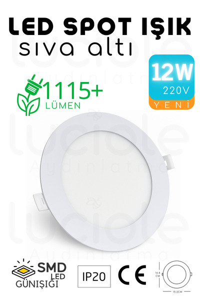 luciole 12W Slim LED Spot – 3200K Günışığı Işık, 1155 Lümen, Beyaz Kasa, 16.8...