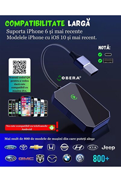goBERA Modul CarPlay Wireless goBERA®, Pentru masini cu Carplay de fabrica prin cablu,Compatibil IOS 10+